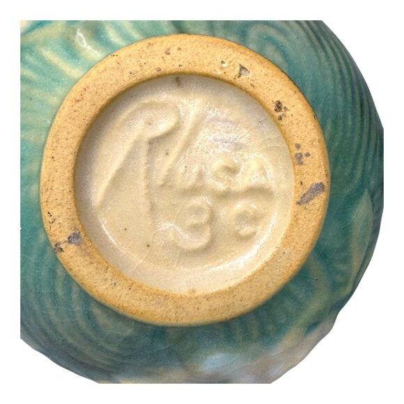 Vintage Roseville Pottery Peony Blue Green Creamer Pitcher Rare Ceramic Art 5" - Picture 5 of 9